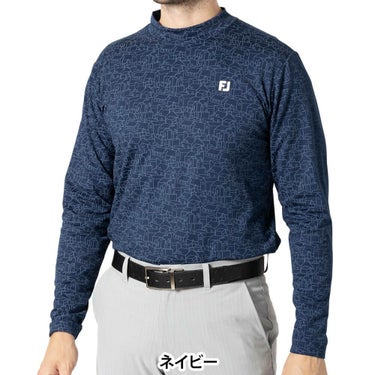 フットジョイ FootJoy　メンズ 保温 総柄プリント 長袖 モックネックシャツ FJ-F24-S17　2024年モデル ネイビー