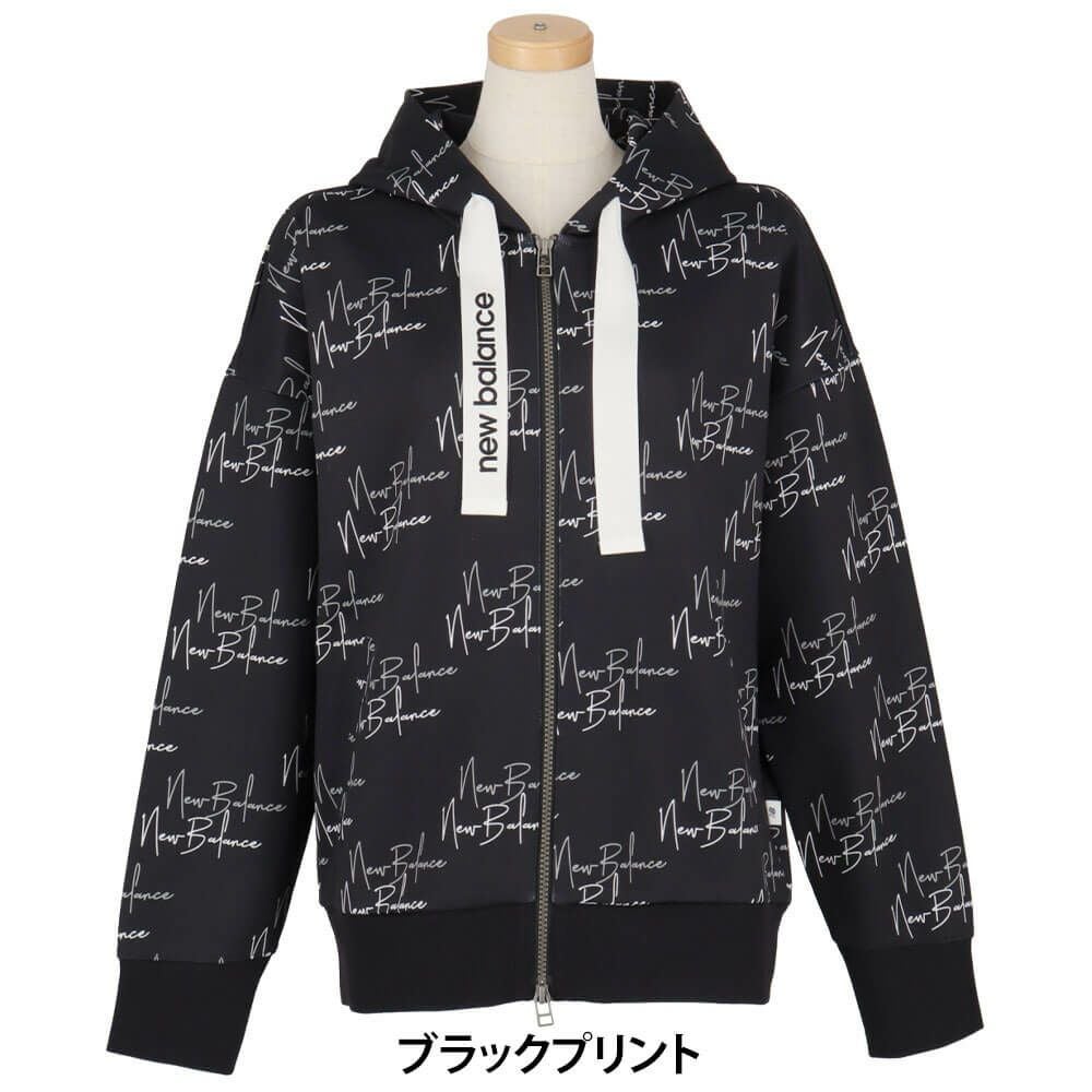 ニューバランスゴルフ　レディース ロゴプリント ダンボール 長袖 フルジップ フーディ 012-5262502　2025年モデル ブラックプリント