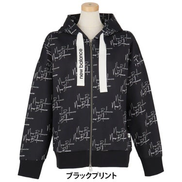 ニューバランスゴルフ　レディース ロゴプリント ダンボール 長袖 フルジップ フーディ 012-5262502　2025年モデル ブラックプリント