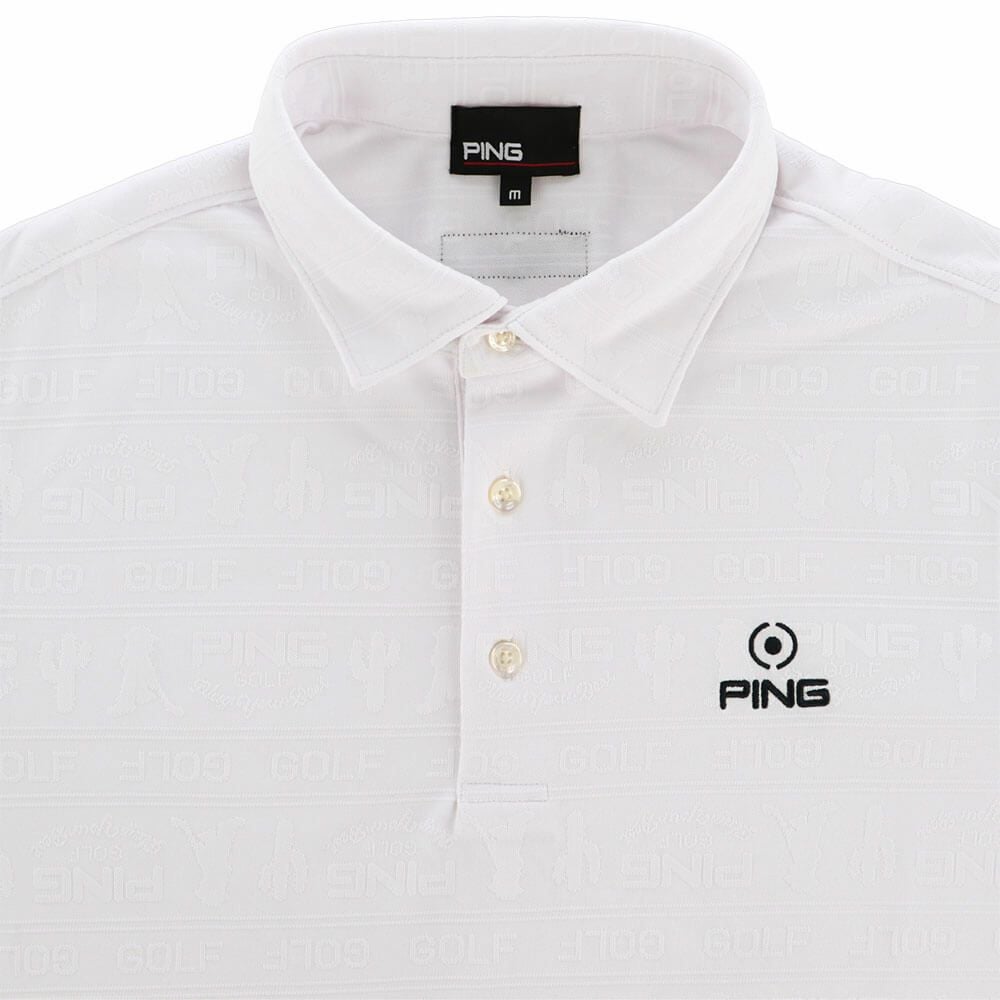 PING/ピン ゴルフ 長袖ポロシャツ【ホワイト/L】新品！ アウトレット】Mr.PING 凹凸長袖ポロシャツ(長袖シャツ・ポロシャツ