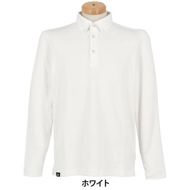 ピン PING　メンズ 微起毛 長袖 ボタンダウン ポロシャツ 621-4261903　2024年モデル ホワイト