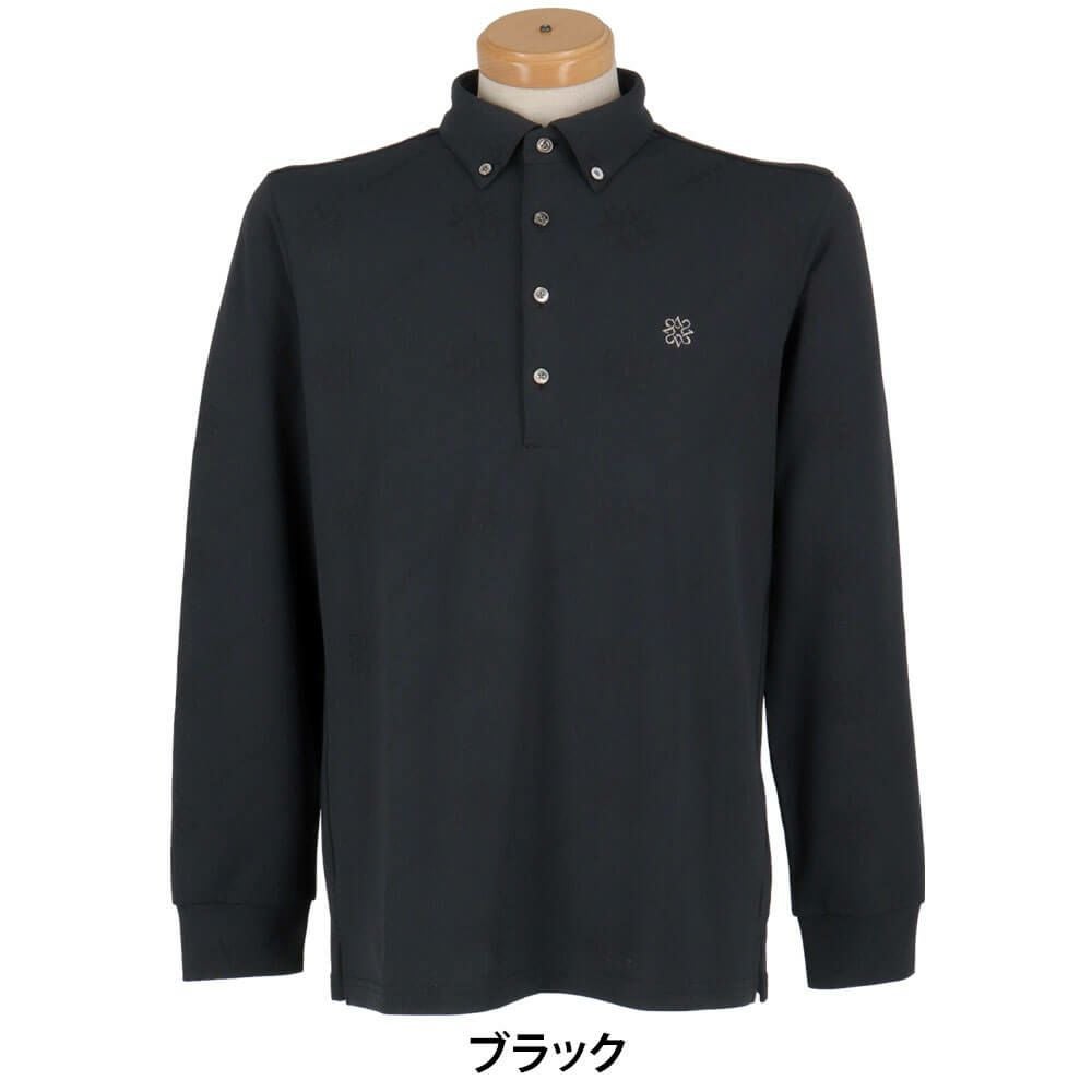 セントアンドリュース St ANDREWS　メンズ ロゴケルトジャガード無地 長袖 ボタンダウン ポロシャツ 042-5261951　2025年モデル ブラック
