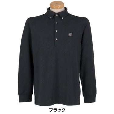 セントアンドリュース St ANDREWS　メンズ ロゴケルトジャガード無地 長袖 ボタンダウン ポロシャツ 042-5261951　2025年モデル ブラック