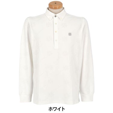 セントアンドリュース St ANDREWS　メンズ ロゴケルトジャガード無地 長袖 ボタンダウン ポロシャツ 042-5261951　2025年モデル ホワイト