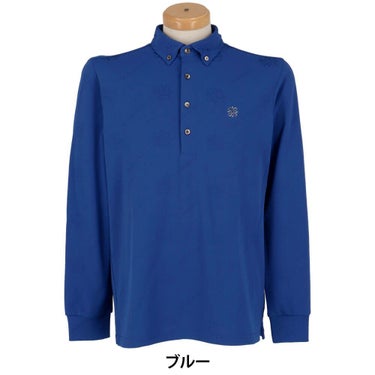 セントアンドリュース St ANDREWS　メンズ ロゴケルトジャガード無地 長袖 ボタンダウン ポロシャツ 042-5261951　2025年モデル ブルー