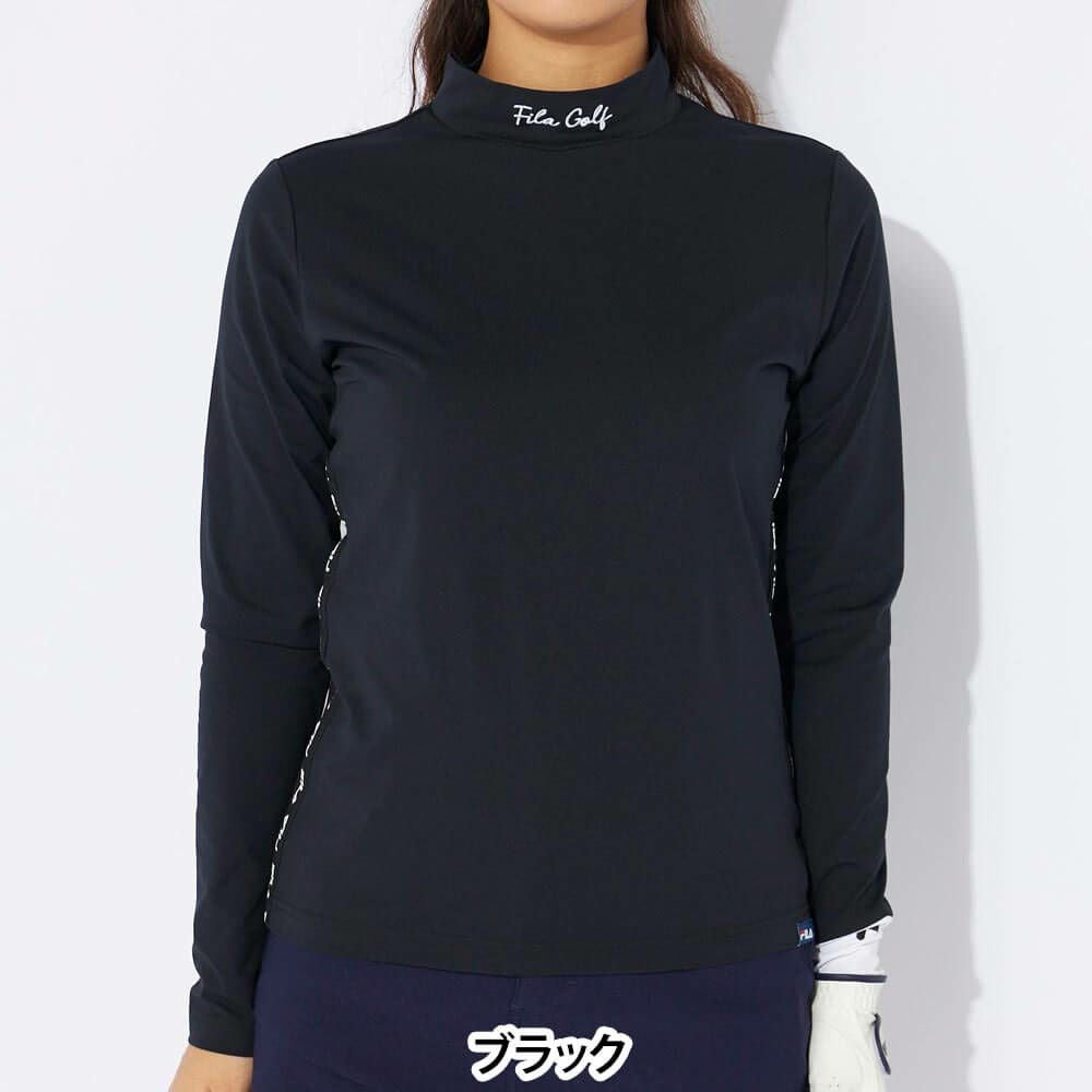フィラ FILA　レディース ロゴテープ ストレッチ 長袖 モックネック シャツ 794-545　2024年モデル ブラック