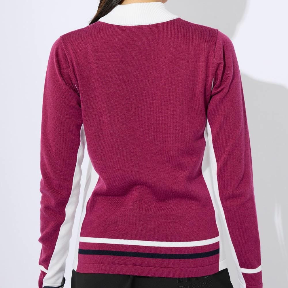 マリクレール marie claire　レディース 配色切替 長袖 ハイネック セーター 733-700 ピンク 詳細1