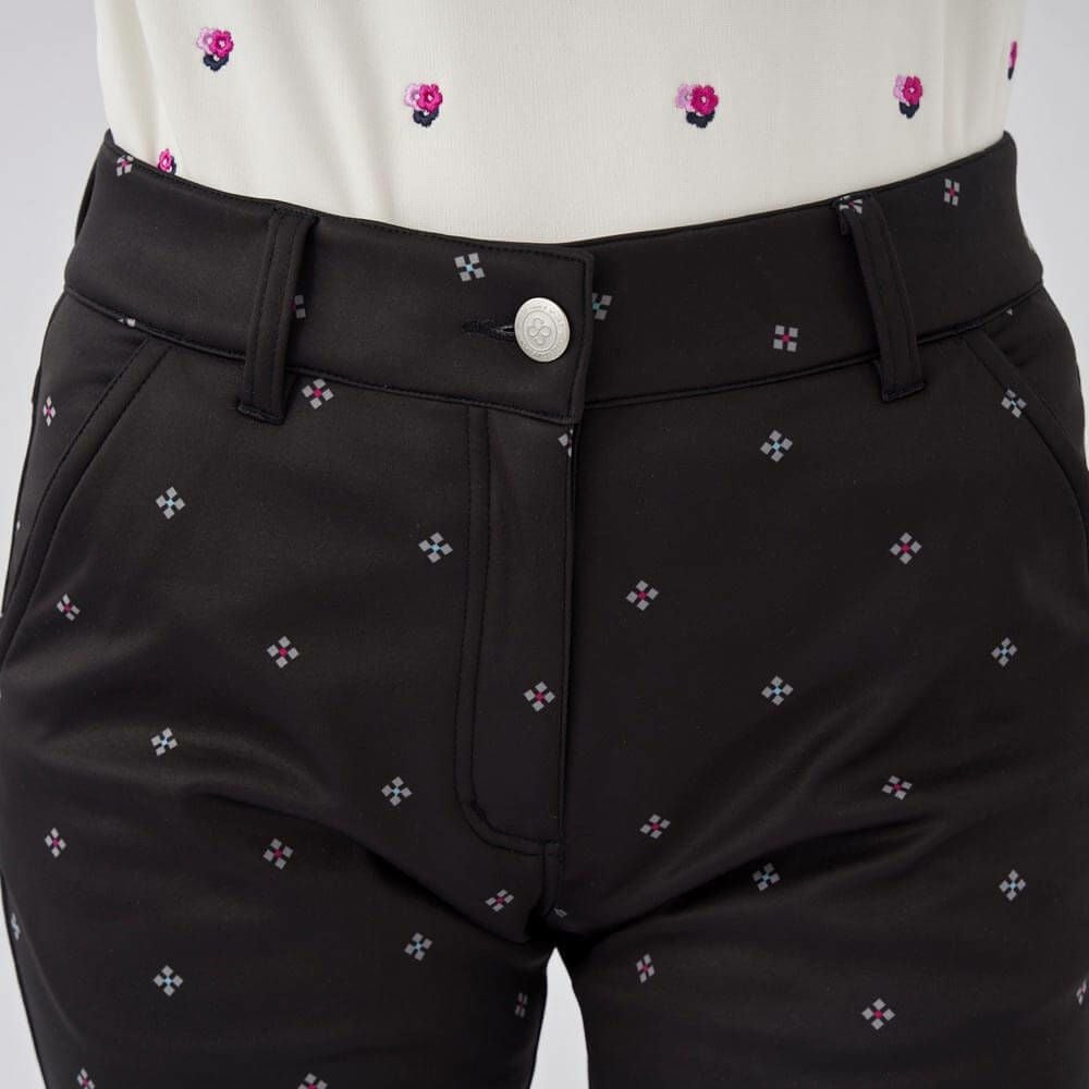 マリクレール marie claire　レディース 幾何小花柄 ストレッチ ボンディング ロングパンツ 733-305 [裾上げ対応1] ブラック 画像2(ALT)