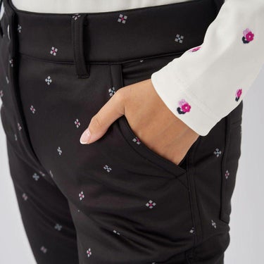 マリクレール marie claire　レディース 幾何小花柄 ストレッチ ボンディング ロングパンツ 733-305 [裾上げ対応1] ブラック 画像2(ALT)