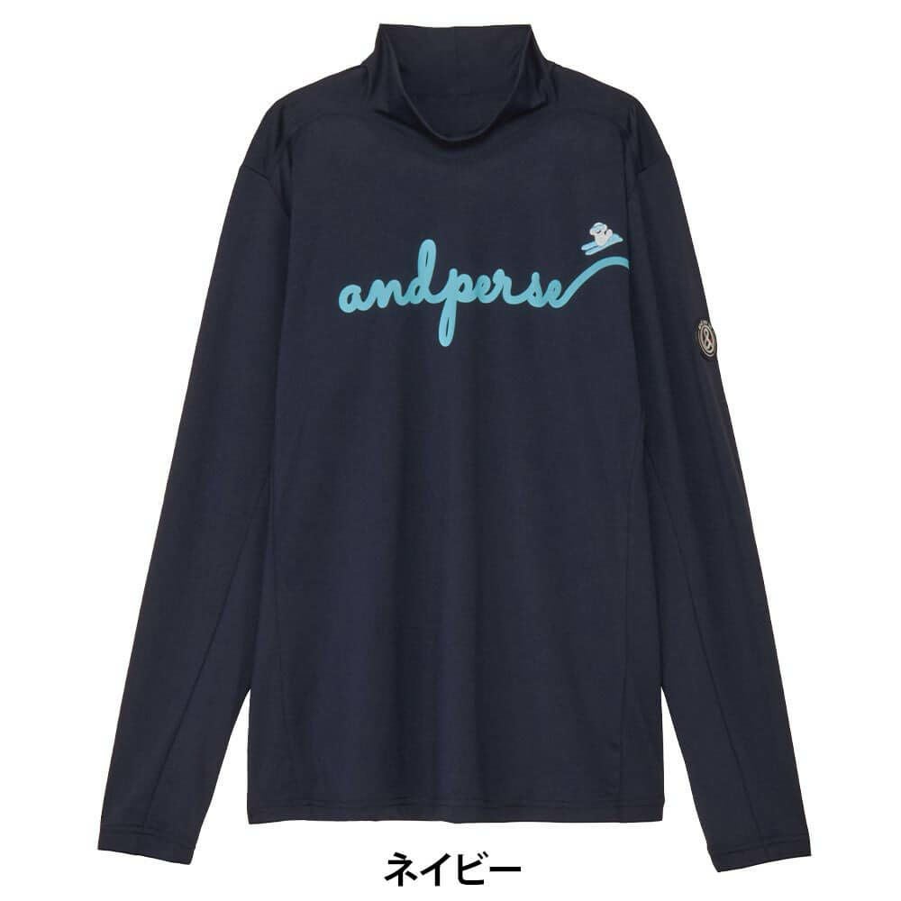 アンパスィ and per se　レディース ストレッチ ロゴプリント 長袖 モックネック シャツ AFF9225W2　2025年モデル 画像2(ALT)