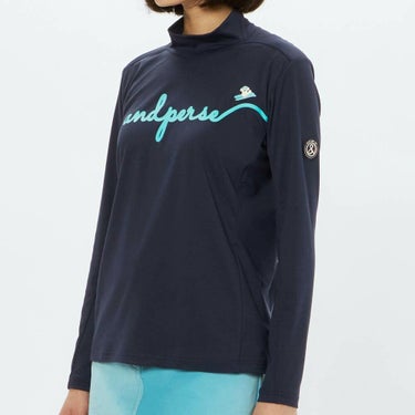 アンパスィ and per se　レディース ストレッチ ロゴプリント 長袖 モックネック シャツ AFF9225W2　2025年モデル 画像2(ALT)