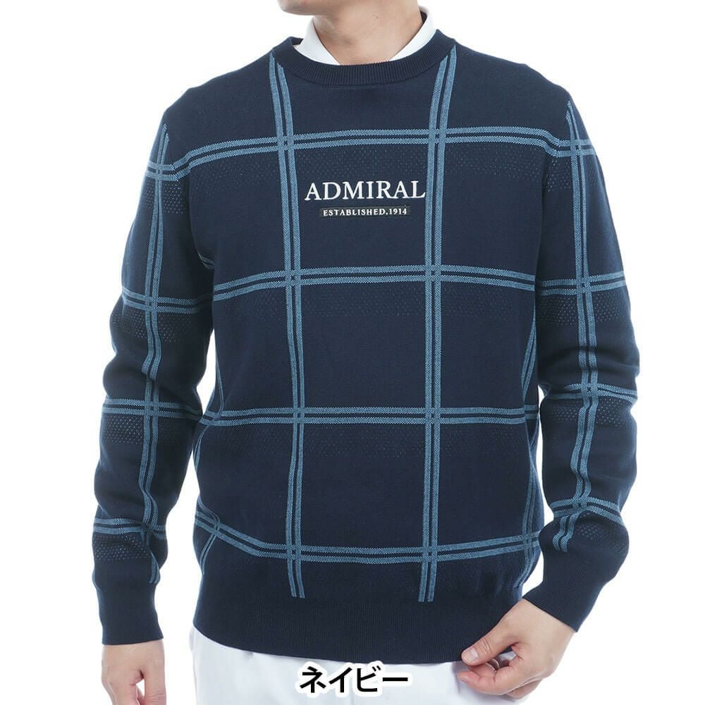 アドミラル Admiral　メンズ ウィンドウペン 長袖 クルーネック セーター ADMA558　2025年モデル ネイビー