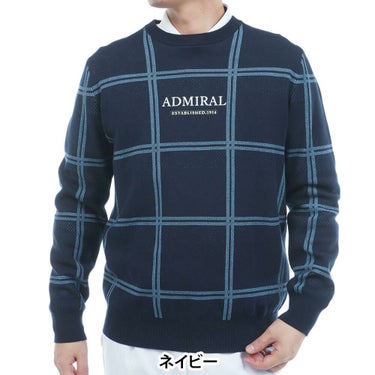 アドミラル Admiral　メンズ ウィンドウペン 長袖 クルーネック セーター ADMA558　2025年モデル ネイビー