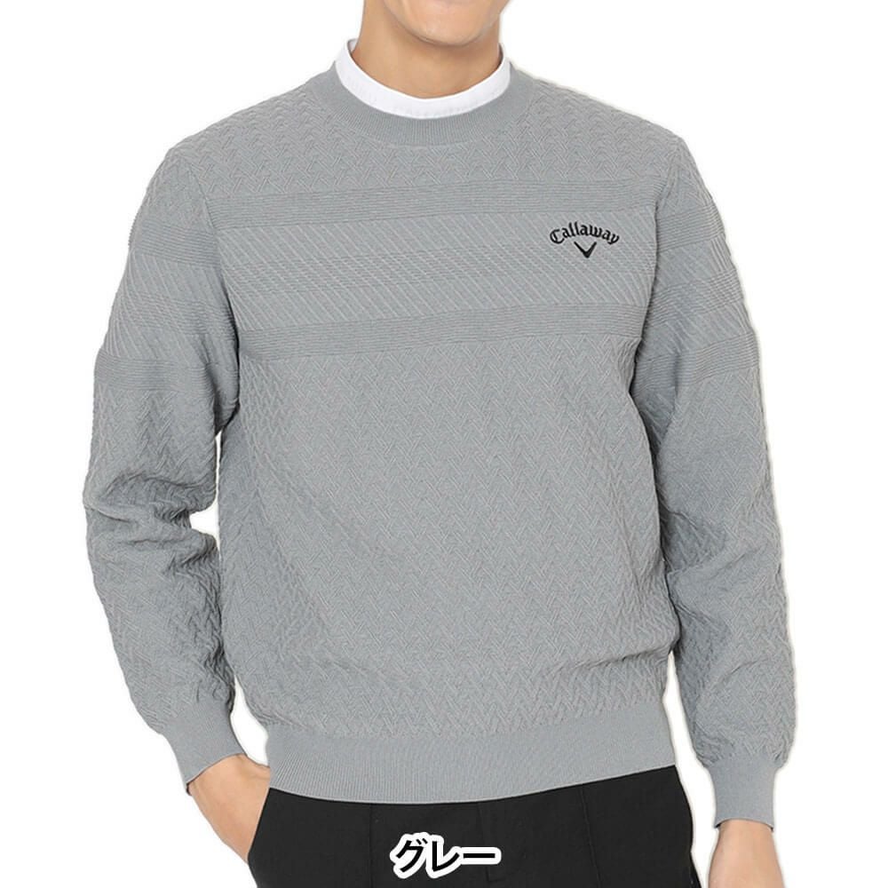 キャロウェイ Callaway　メンズ ガーター編み 長袖 クルーネック セーター C25218100　2025年モデル グレー
