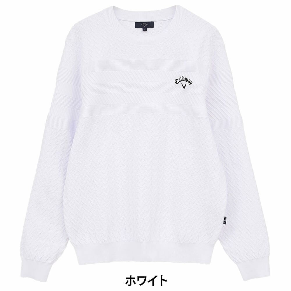 キャロウェイ Callaway　メンズ ガーター編み 長袖 クルーネック セーター C25218100　2025年モデル ホワイト
