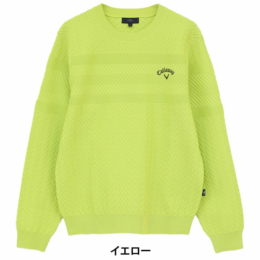 キャロウェイ Callaway　メンズ ガーター編み 長袖 クルーネック セーター C25218100　2025年モデル イエロー