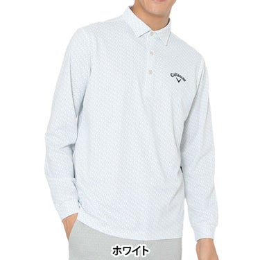 キャロウェイ Callaway　メンズ ロゴプリント 鬼鹿の子 長袖 ポロシャツ C25233107　2025年モデル ホワイト