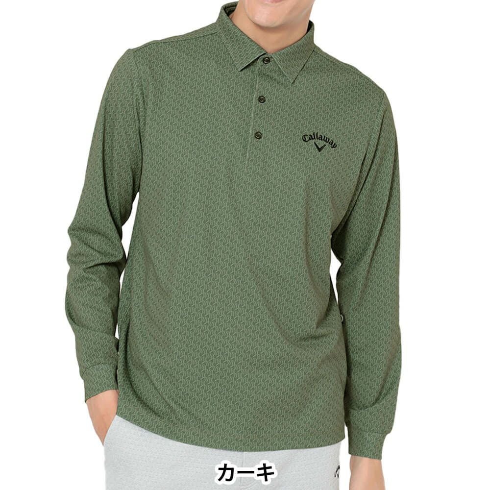 キャロウェイ Callaway メンズ ロゴプリント 鬼鹿の子 長袖 ポロシャツ