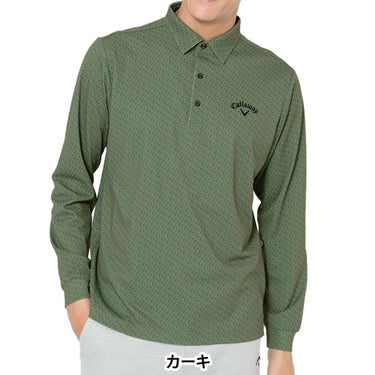 キャロウェイ Callaway　メンズ ロゴプリント 鬼鹿の子 長袖 ポロシャツ C25233107　2025年モデル カーキ