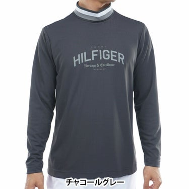 トミー ヒルフィガー ゴルフ　メンズ シグネチャーリブ 長袖 モックネック シャツ THMA562　2025年モデル チャコールグレー 詳細1