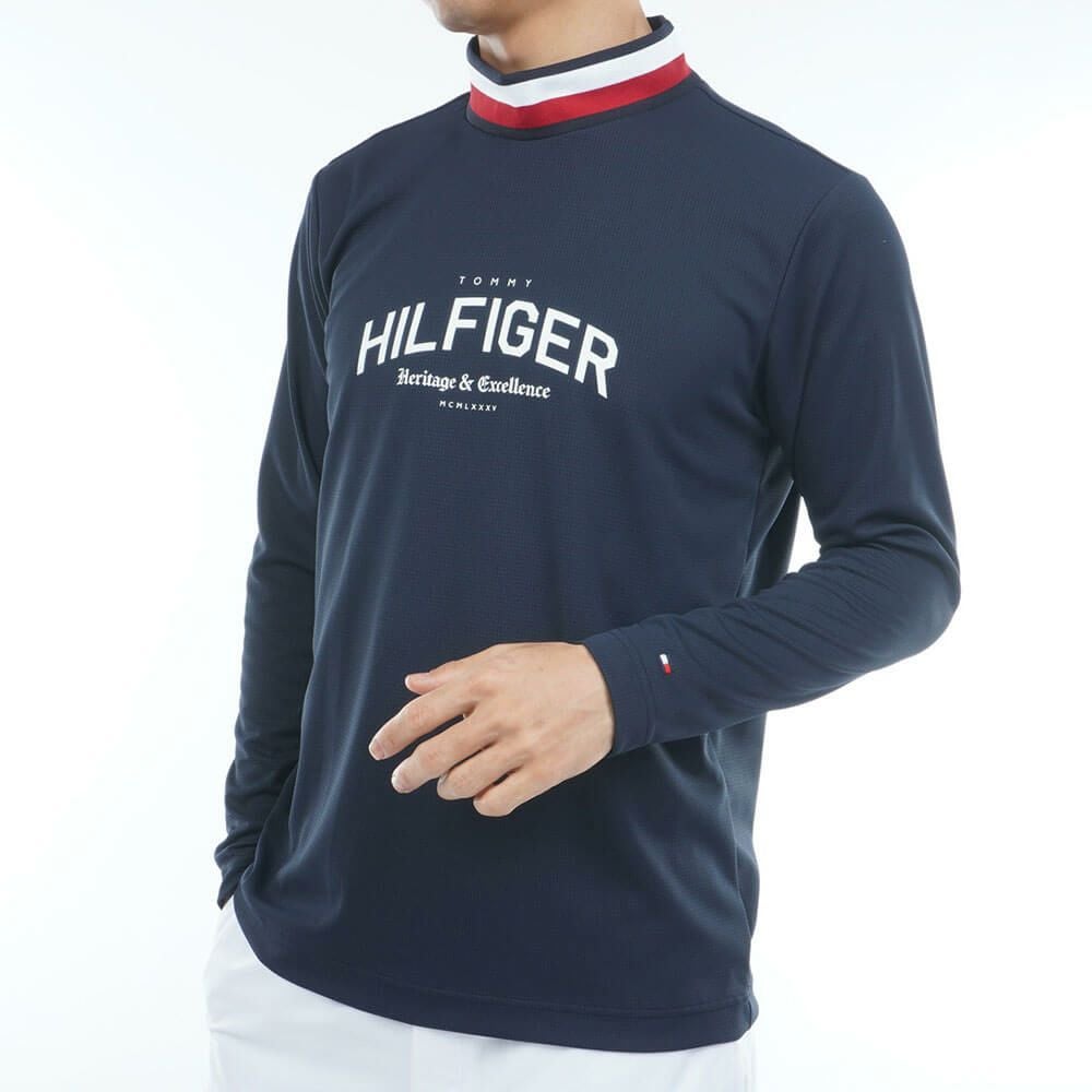 トミー ヒルフィガー ゴルフ　メンズ シグネチャーリブ 長袖 モックネック シャツ THMA562　2025年モデル ネイビー 詳細3