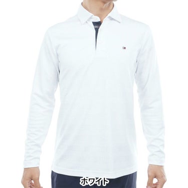 トミー ヒルフィガー ゴルフ　メンズ ロゴジャガード 長袖 台衿付 ポロシャツ THMA568　2025年モデル ホワイト 詳細1
