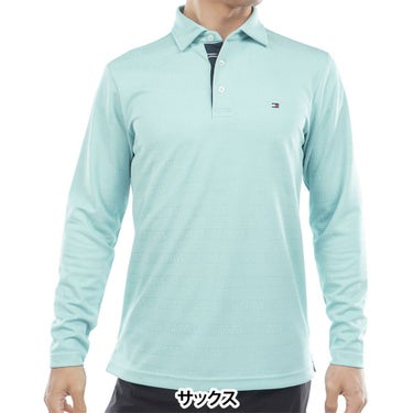 トミー ヒルフィガー ゴルフ　メンズ ロゴジャガード 長袖 台衿付 ポロシャツ THMA568　2025年モデル サックス 詳細1