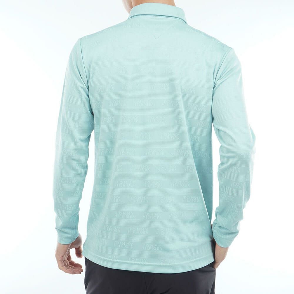 トミー ヒルフィガー ゴルフ　メンズ ロゴジャガード 長袖 台衿付 ポロシャツ THMA568　2025年モデル サックス 詳細2