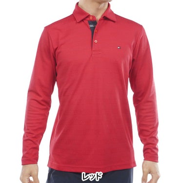 トミー ヒルフィガー ゴルフ　メンズ ロゴジャガード 長袖 台衿付 ポロシャツ THMA568　2025年モデル レッド 詳細1