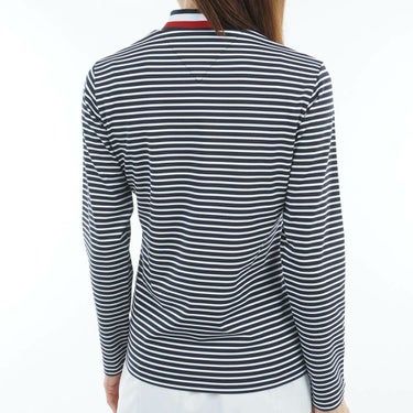 トミー ヒルフィガー ゴルフ　レディース ベア天 長袖 モックネック シャツ THLA563　2025年モデル ホワイト×ネイビー 詳細2