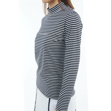 トミー ヒルフィガー ゴルフ　レディース ベア天 長袖 モックネック シャツ THLA563　2025年モデル ホワイト×ネイビー 詳細3