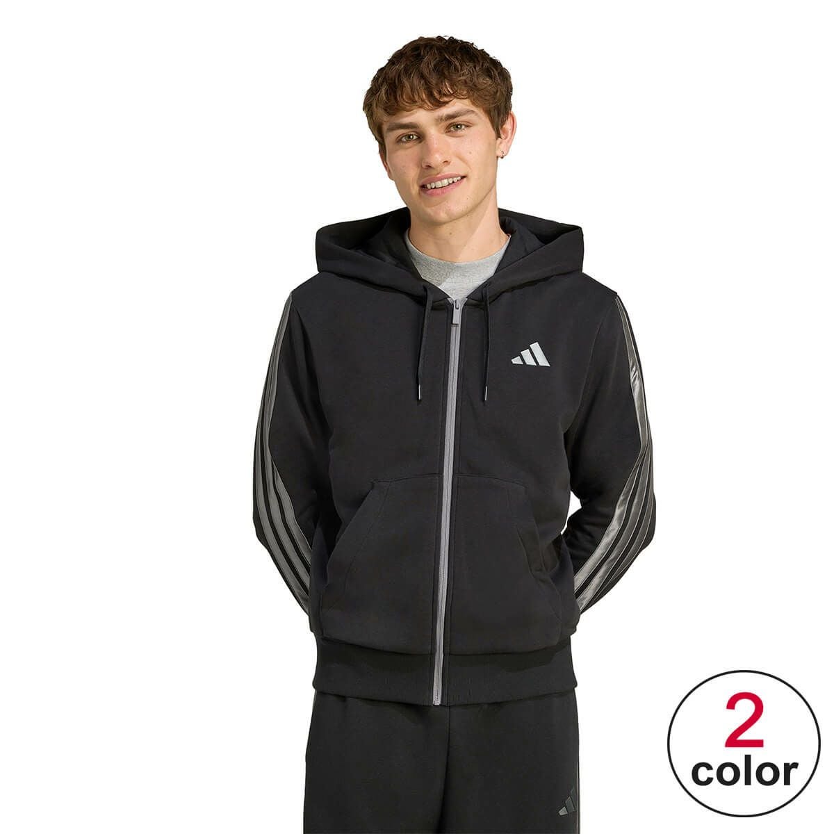 アディダス adidas　ホリデー スリーストライプス フルジップ パーカー ブラック JM1695