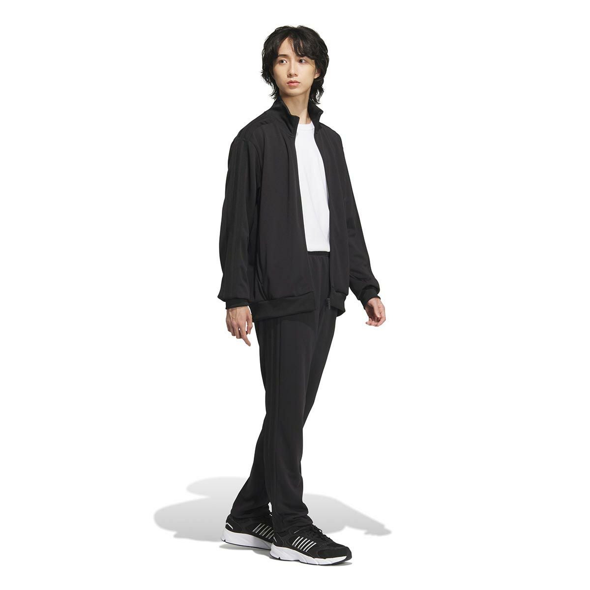 アディダス adidas　スリーストライプス レギュラーフィット ダブルニット オープンヘム トラックパンツ ブラック/ホワイト JV6982 メンズ 詳細15