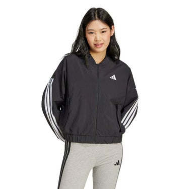 アディダス adidas　エッセンシャルズ スリーストライプス ライフスタイル ウーブン ボンバージャケット ブラック/ホワイト JD5317 レディース 詳細3