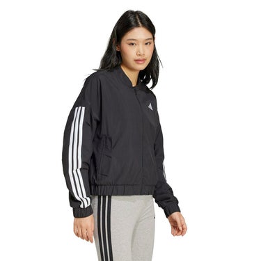 アディダス adidas　エッセンシャルズ スリーストライプス ライフスタイル ウーブン ボンバージャケット ブラック/ホワイト JD5317 レディース 詳細5