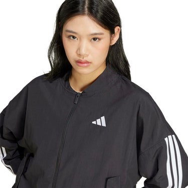 アディダス adidas　エッセンシャルズ スリーストライプス ライフスタイル ウーブン ボンバージャケット ブラック/ホワイト JD5317 レディース 詳細6