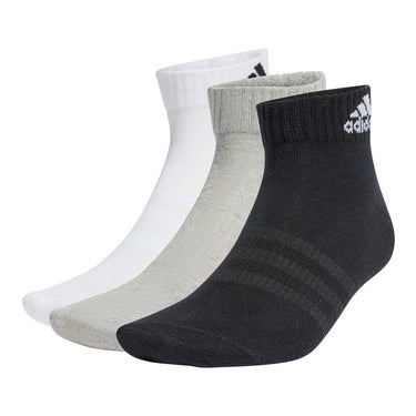 アディダス adidas　薄手・軽量 アンクルソックス 3足組 ミディアムグレーヘザー/ホワイト/ブラック EBL54 IC1283 グレー（IC1283）