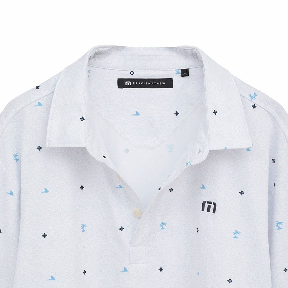 【TravisMathew】新品　プリント長袖ポロ　ゴルフ　メンズＸＬ　ホワイト トラヴィスマシュー Travis Mathew メンズ モノグラムプリント 長袖