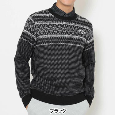 キャロウェイ Callaway　メンズ ノルディック柄 長袖 クルーネック ニット セーター C25218103　2025年モデル ブラック