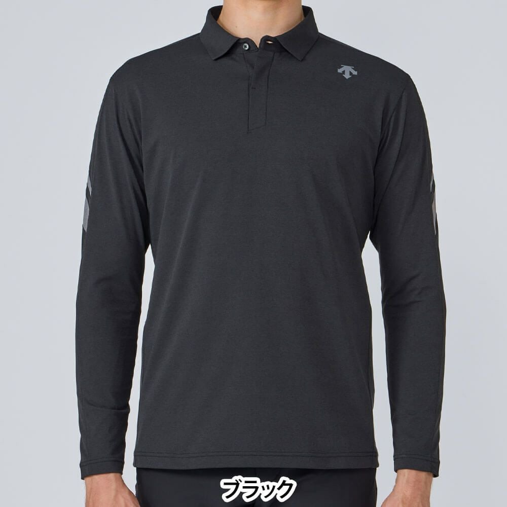 デサントゴルフ DESCENTE GOLF　メンズ ロゴデザイン 長袖 ポロシャツ DG5FLS01M　2025年モデル ブラック 詳細1