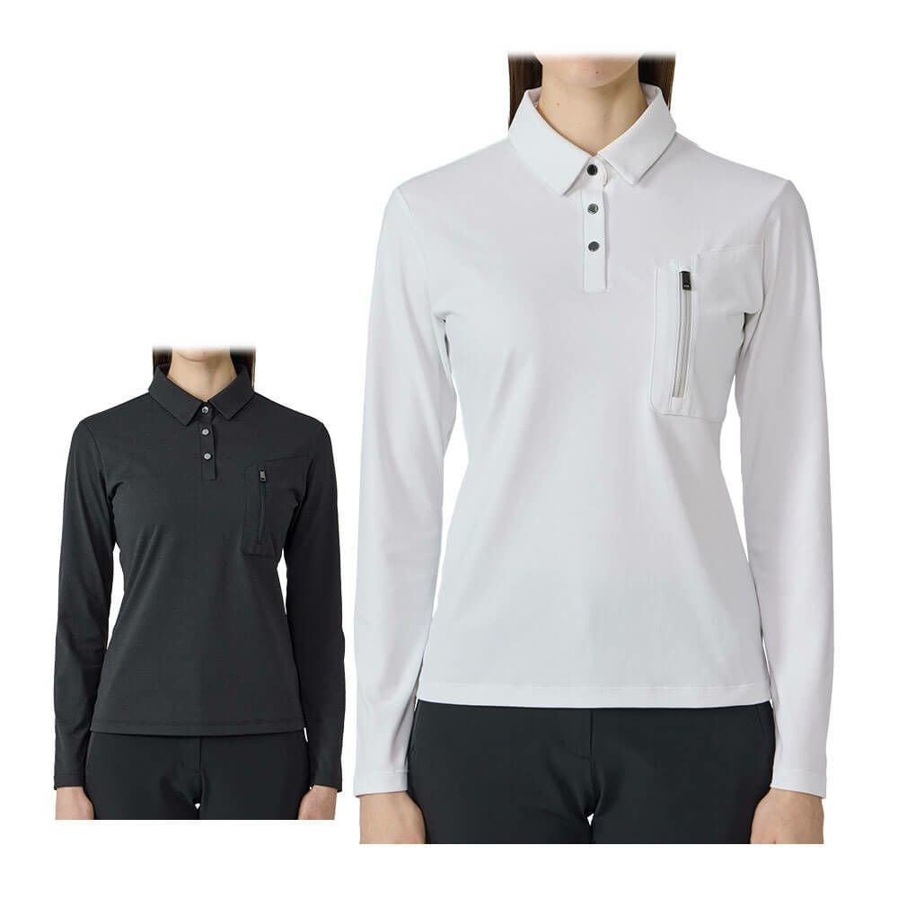 デサントゴルフ DESCENTE GOLF　レディース 胸ジップポケット付き 長袖 ポロシャツ DG5FLS50L　2025年モデル