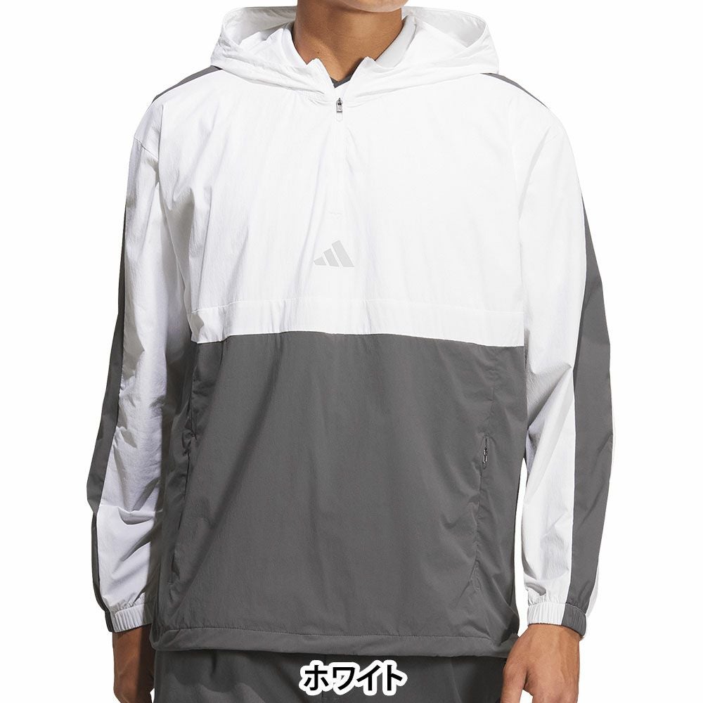 アディダス adidas　メンズ クオータージップ フード 長袖 プルオーバー JUW87　2025年モデル ホワイト 詳細2