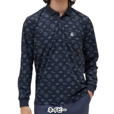 マンシングウェア Munsingwear　メンズ ロゴ総柄プリント 長袖 ポロシャツ MG5FLS80M　2025年モデル 詳細1 詳細2