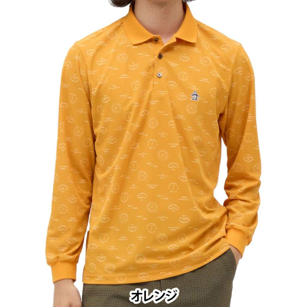 マンシングウェア Munsingwear　メンズ ロゴ総柄プリント 長袖 ポロシャツ MG5FLS80M　2025年モデル 詳細1 詳細4