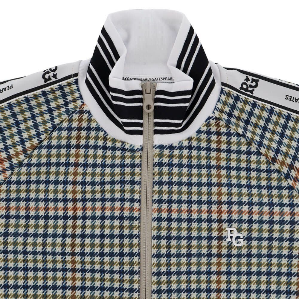 パーリーゲイツ PEARLY GATES　メンズ Peストレッチメッシュ ガンクラブチェック柄 長袖 フルジップ ジャケット 053-5220917　2025年モデル ブラウンベース 詳細4