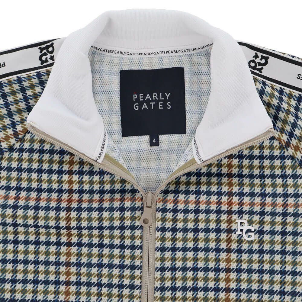 パーリーゲイツ PEARLY GATES　メンズ Peストレッチメッシュ ガンクラブチェック柄 長袖 フルジップ ジャケット 053-5220917　2025年モデル ブラウンベース 詳細6
