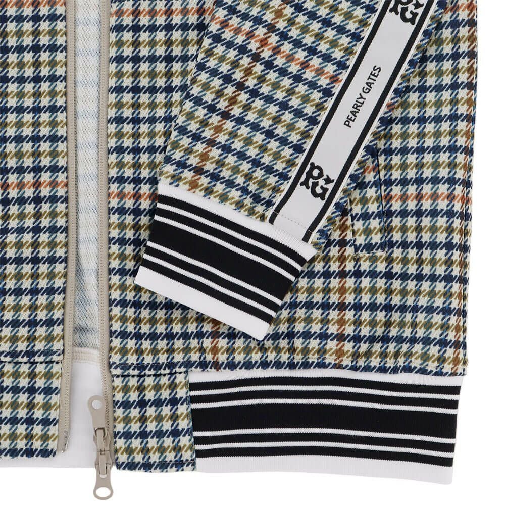 パーリーゲイツ PEARLY GATES　メンズ Peストレッチメッシュ ガンクラブチェック柄 長袖 フルジップ ジャケット 053-5220917　2025年モデル ブラウンベース 詳細7