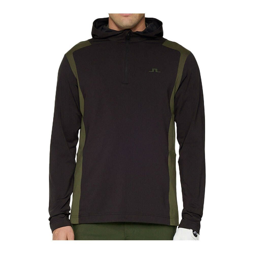 Jリンドバーグ J.LINDEBERG メンズ フード付き ハーフジップ 長袖 ミッドレイヤー 071-34923 019 ブラック 2025年モデル