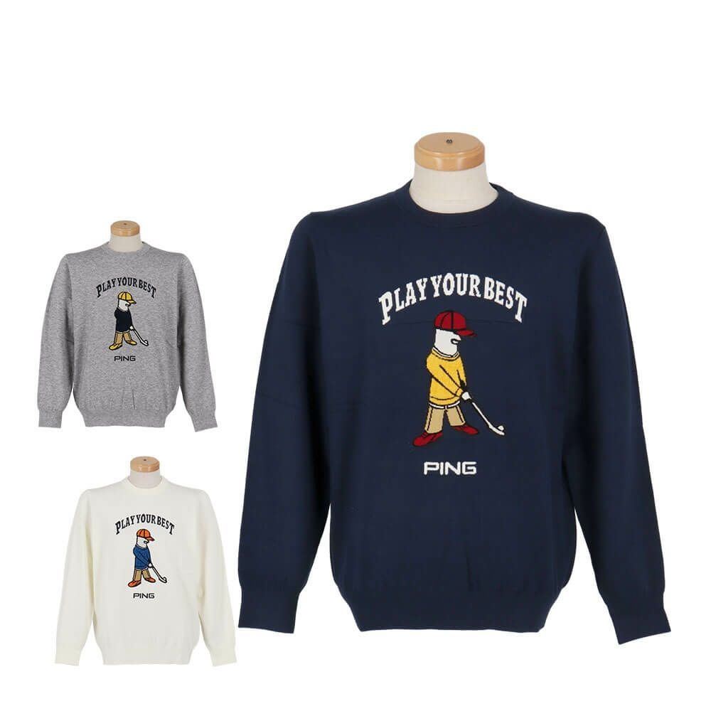 ピン PING メンズ ハーフジップ 長袖 ハイネック ジャガード ニット