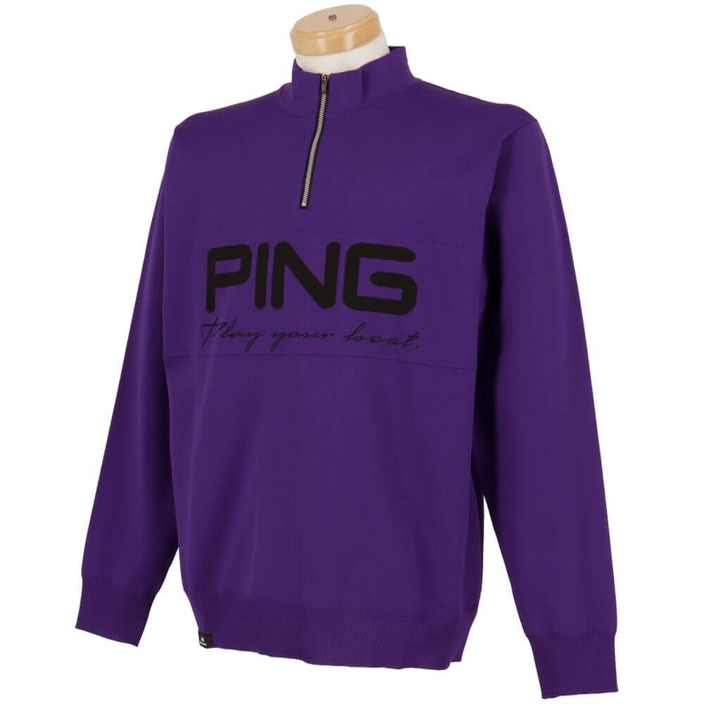 ピン PING メンズ ハーフジップ 長袖 ハイネック ジャガード ニット